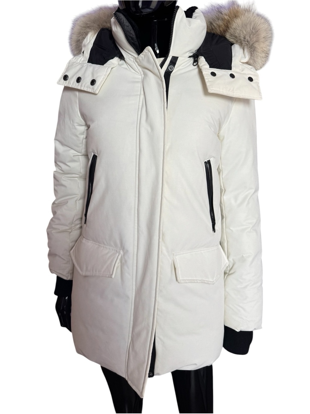 Mackage White Hooded Parka Coat down jacket with  Fur Trim